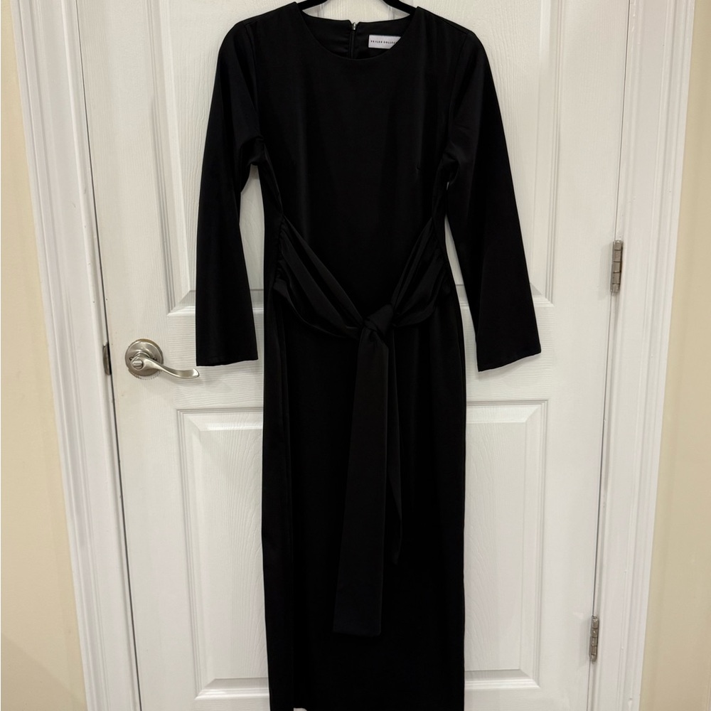 Veiled Black Long Sleeve Tie-Waist Dress
